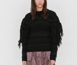 Ulla Johnson Delma Alpaca Chunky Knit Fringe Puff Sleeve Sweater Size P XS